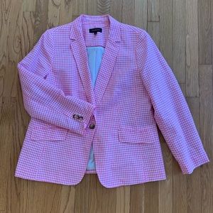 Talbots Pink and White Linen/Cotton Blend Gingham Blazer